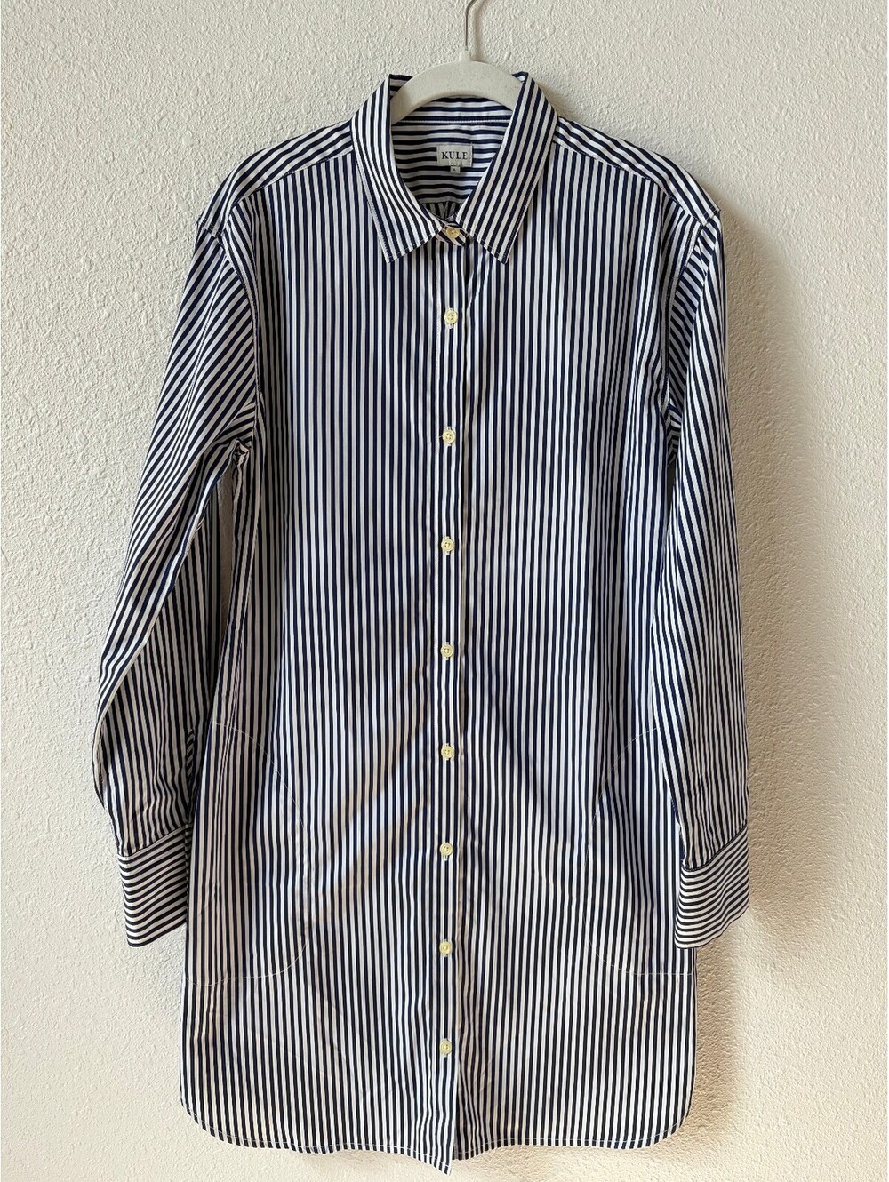 Kule Navy Striped Shirt Dress Size Large Preppy Coastal Casual Cotton
